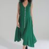 COMODE Green dress with buttons