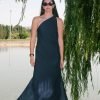 COMODE Blue plain dress with bow