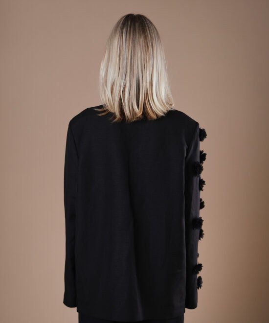 Alternative view of COMODE X KVARIANI Black Blazer with 3D Flower Details