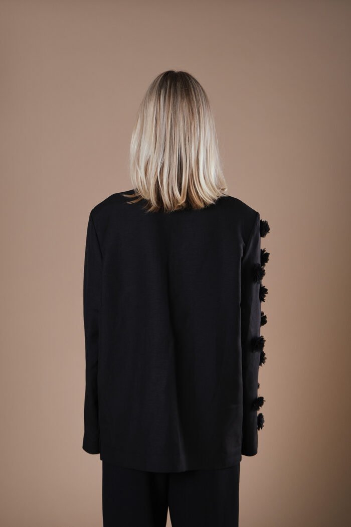 COMODE X KVARIANI Black Blazer with 3D Flower Details - Image 2