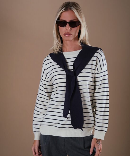 COMODE Navy Blue Striped Sweater