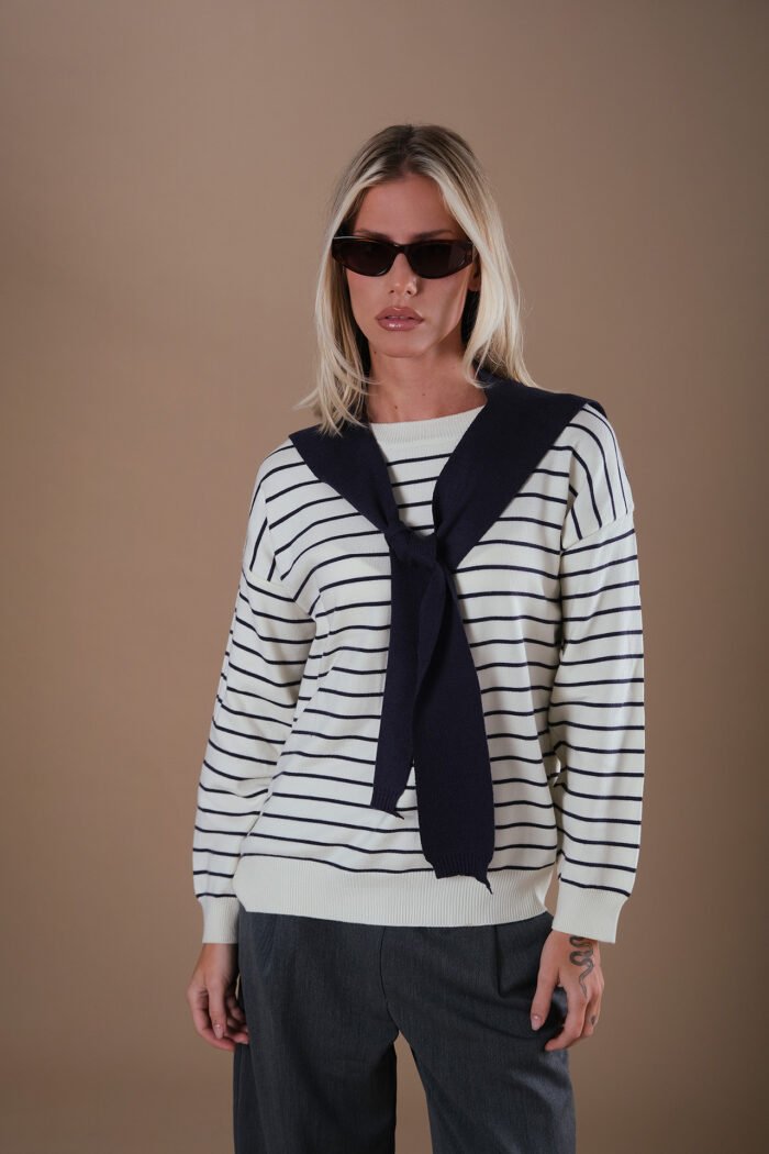 COMODE Navy Blue Striped Sweater