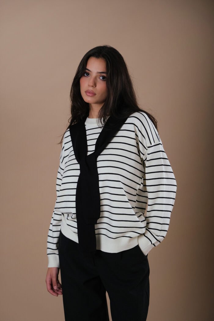 COMODE Black Striped Sweater