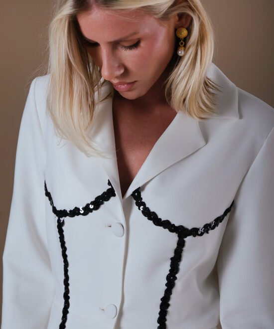 Alternative view of COMODE X KVARIANI White Blazer with Black ruffle details