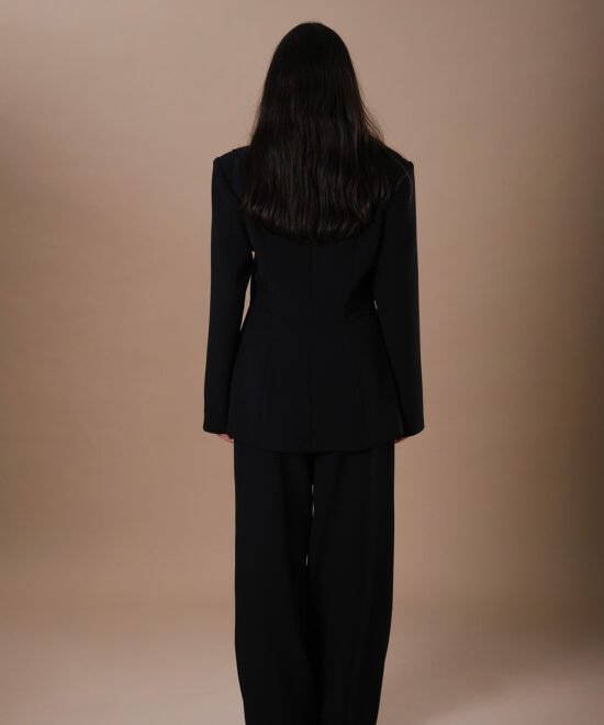 Alternative view of COMODE X KVARIANI Black Blazer with white ruffle details