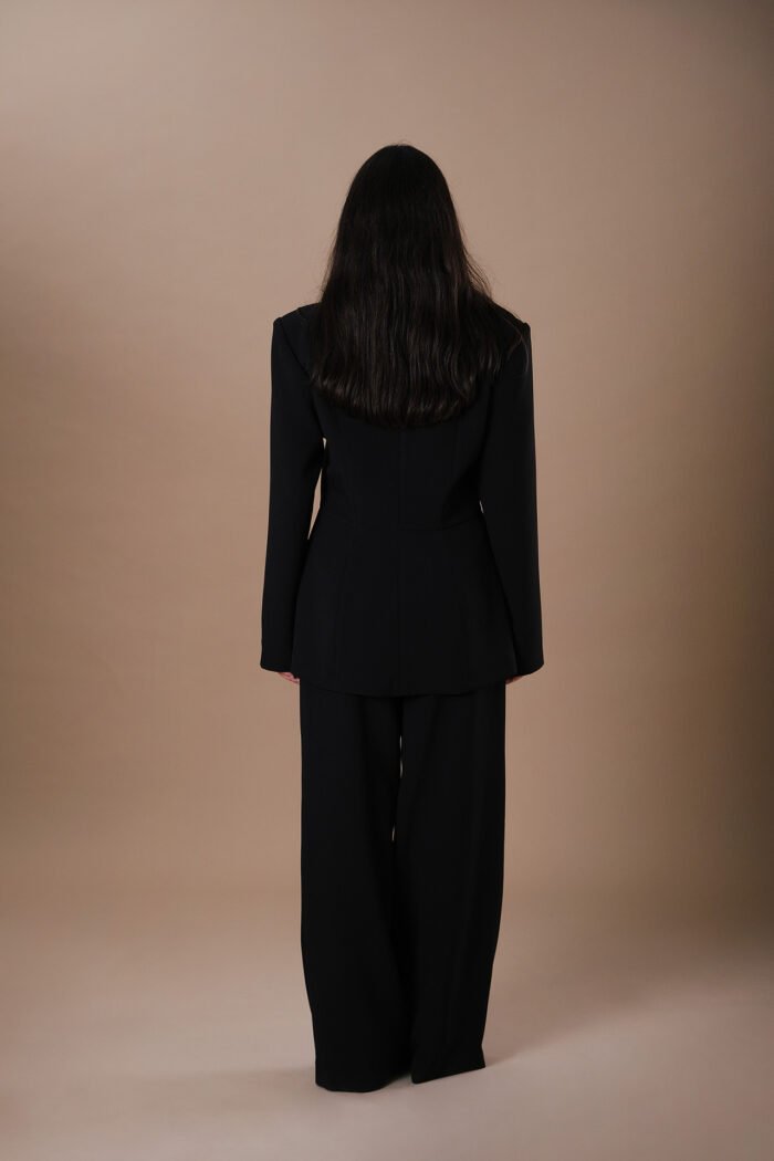 COMODE X KVARIANI Black Blazer with white ruffle details - Image 2