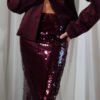 COMODE Burgundy Sequined midi pencil skirt