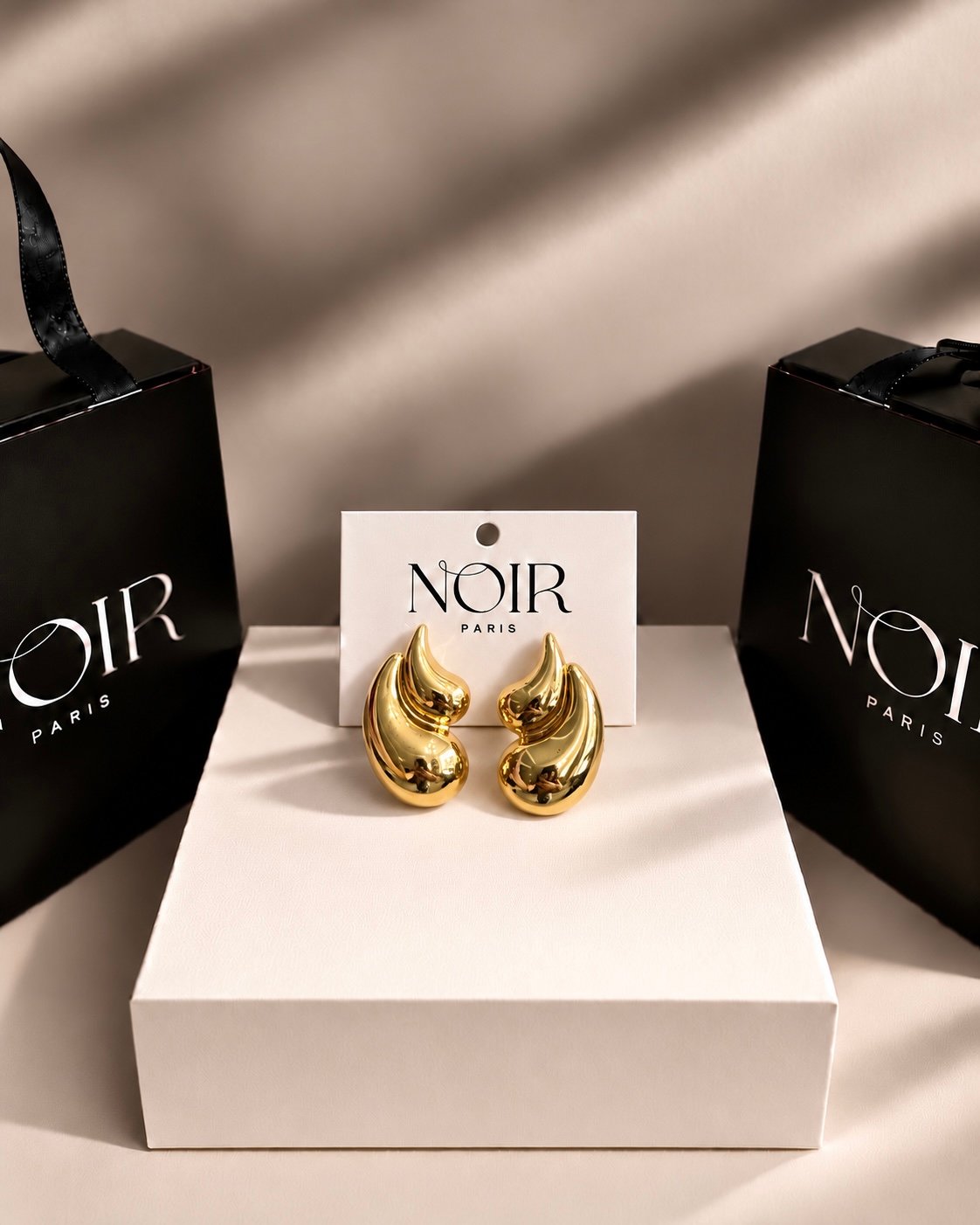 NOIR Gold Tear Earrings - Image 3
