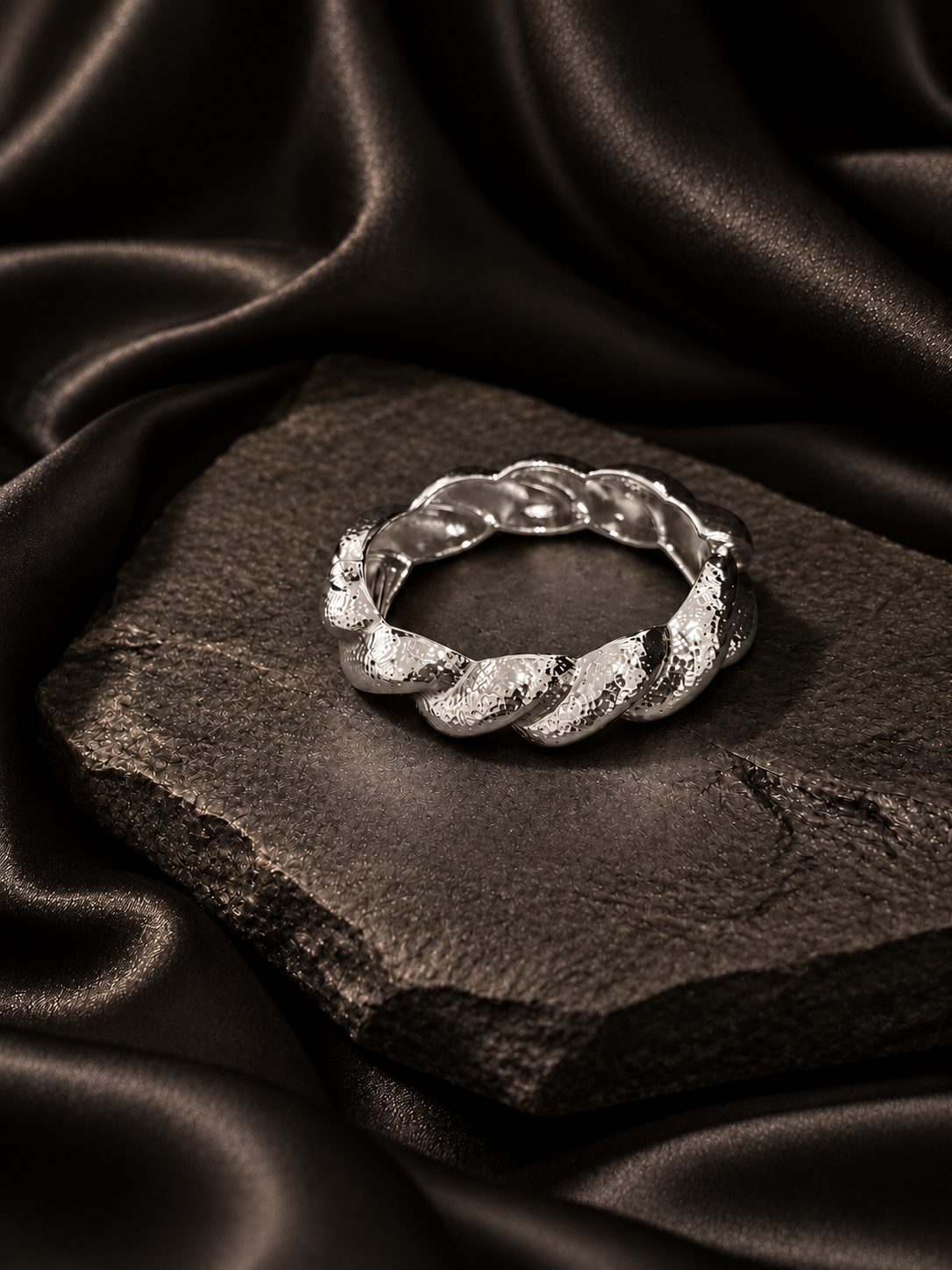 NOIR Silver Matte Spiral Bracelet