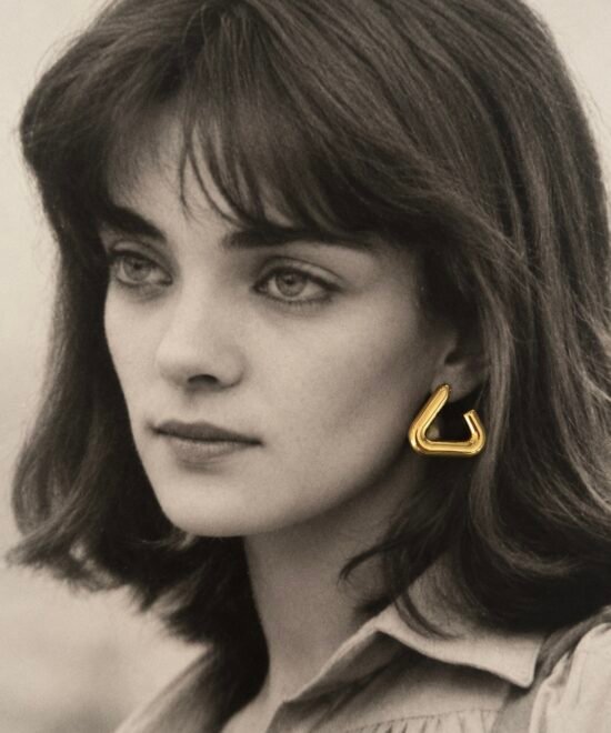 Alternative view of NOIR Gold Triangle Hoop Earrings