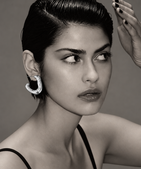 Alternative view of NOIR Silver Hoop Earrings