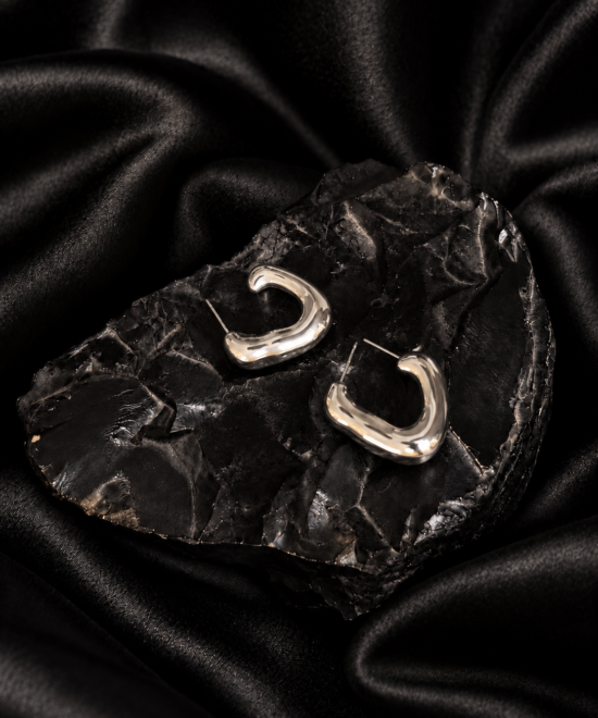 NOIR Silver Hoop Earrings