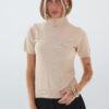 COMODE Short-Sleeve Beige Knit Top