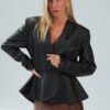 COMODE Peacock Leather Black Blazer