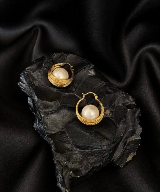 NOIR pearl hoop earrings